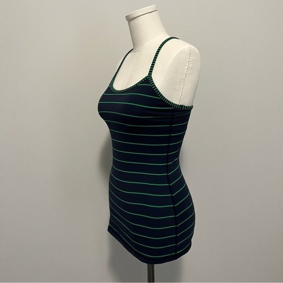 Lululemon Power Y Tank Top Stripe Green Bean Inkwell Navy - Picture 7 of 14